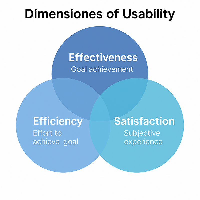 Three dimensions of usability: effectiveness, efficiency, satisfaction